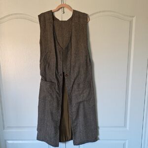 Skirt Set, Brown Sleeveless Vest with Pockets And Skirt